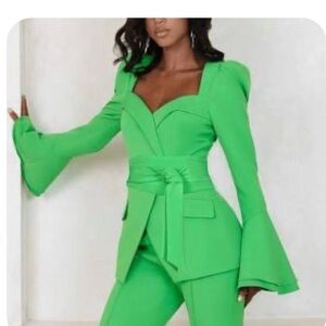 Lavish Alice Green Blazer with Flared Sleeves